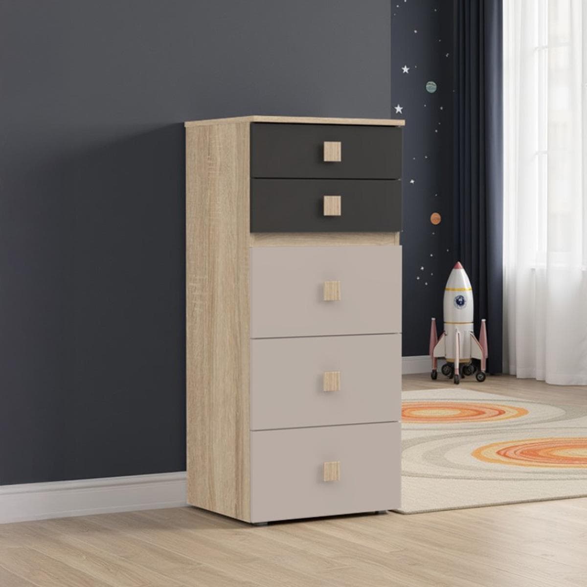 Twins Kids Chest Of Drawers Oak/Dark Grey