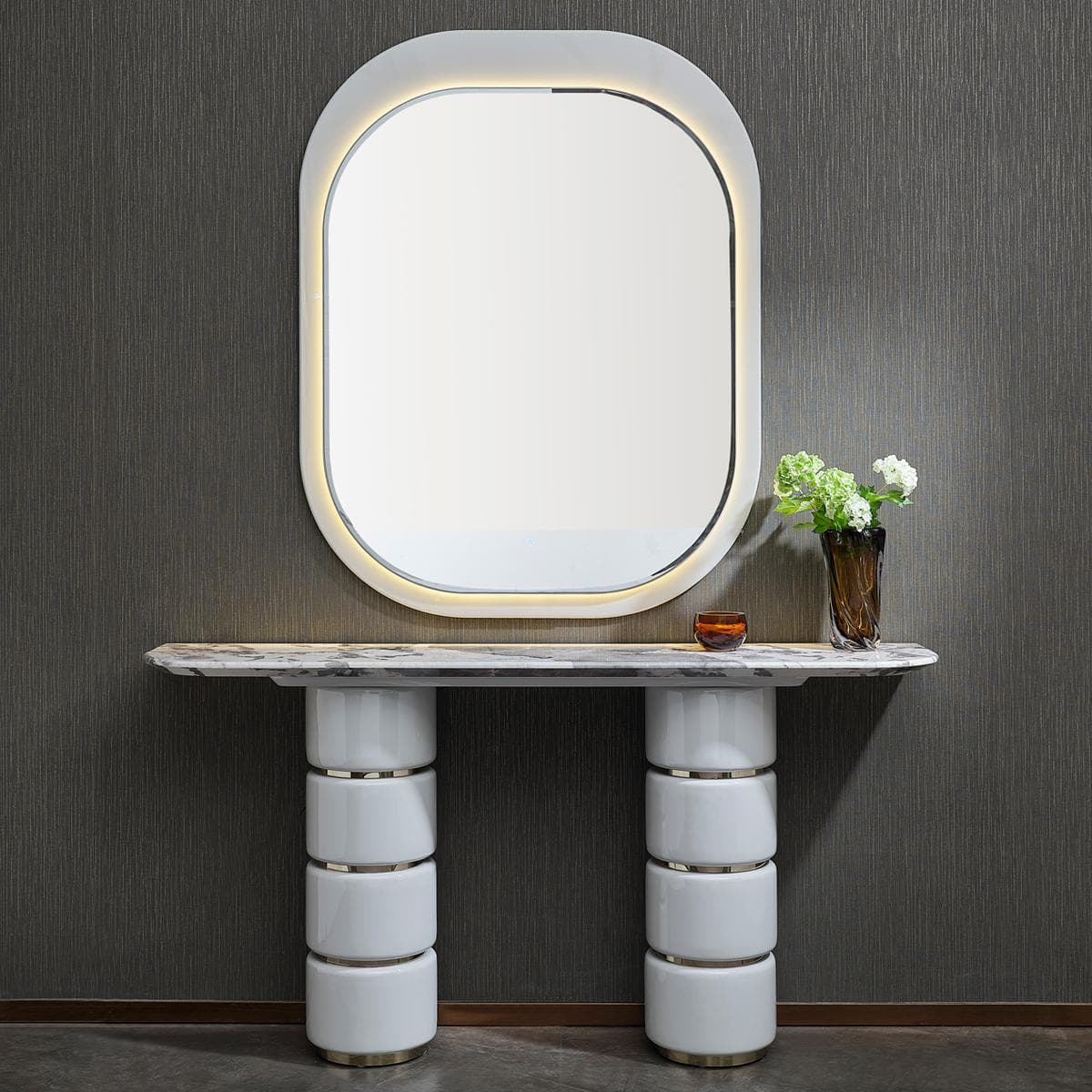 Aline Console Table with Mirror Light Grey/Gold