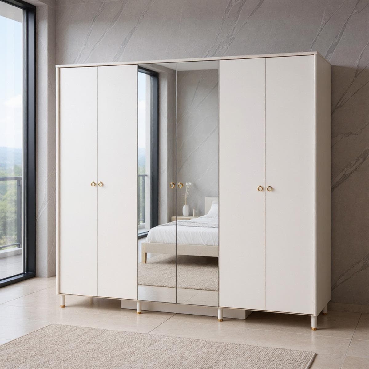 خزانة ملابس إلما 6 أبواب بيج/رمادي