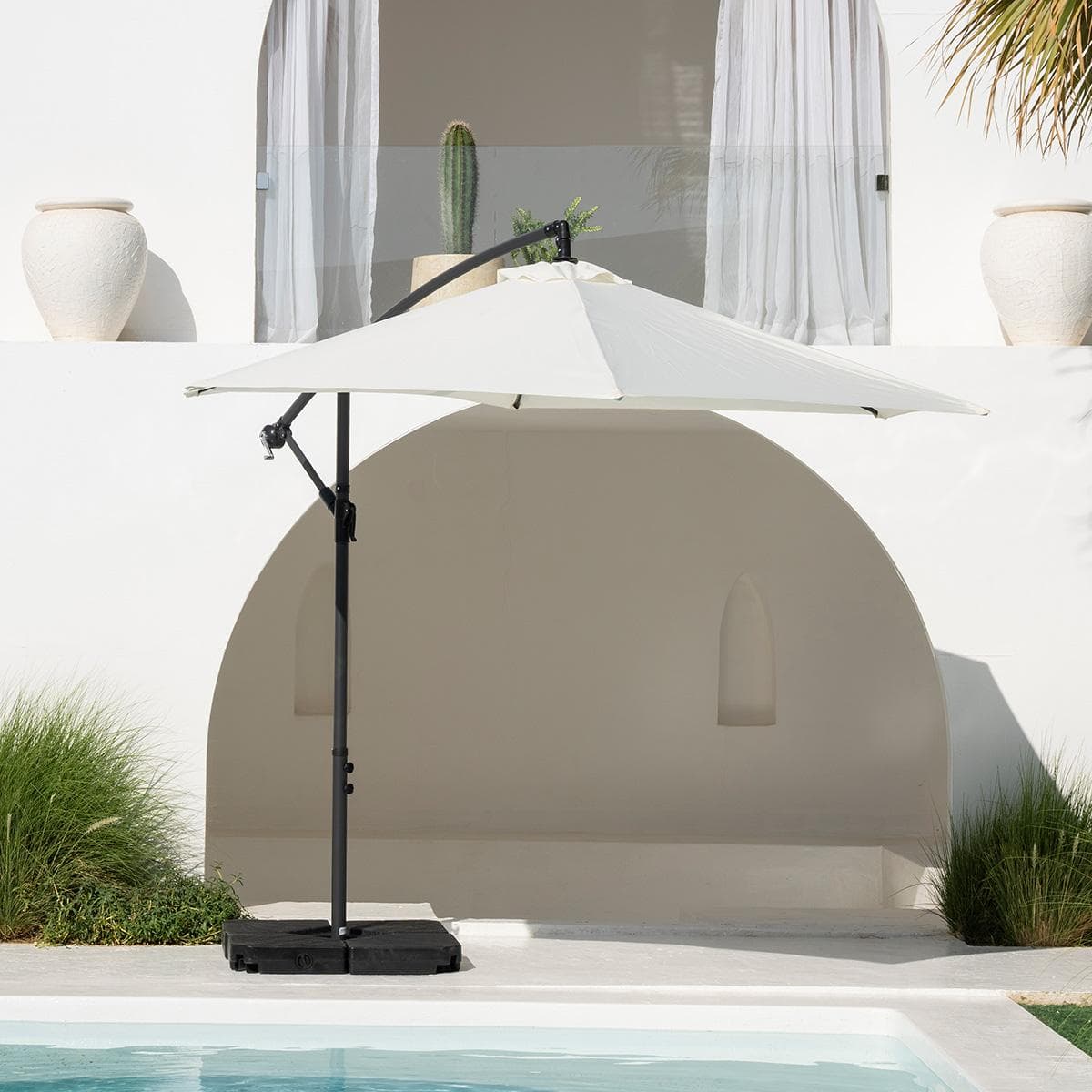 Maha Umbrella With Base Beige