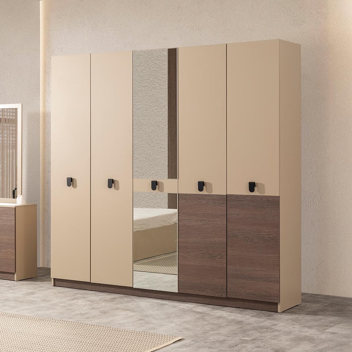 Leon 5-Door Wardrobe Dark Beige
