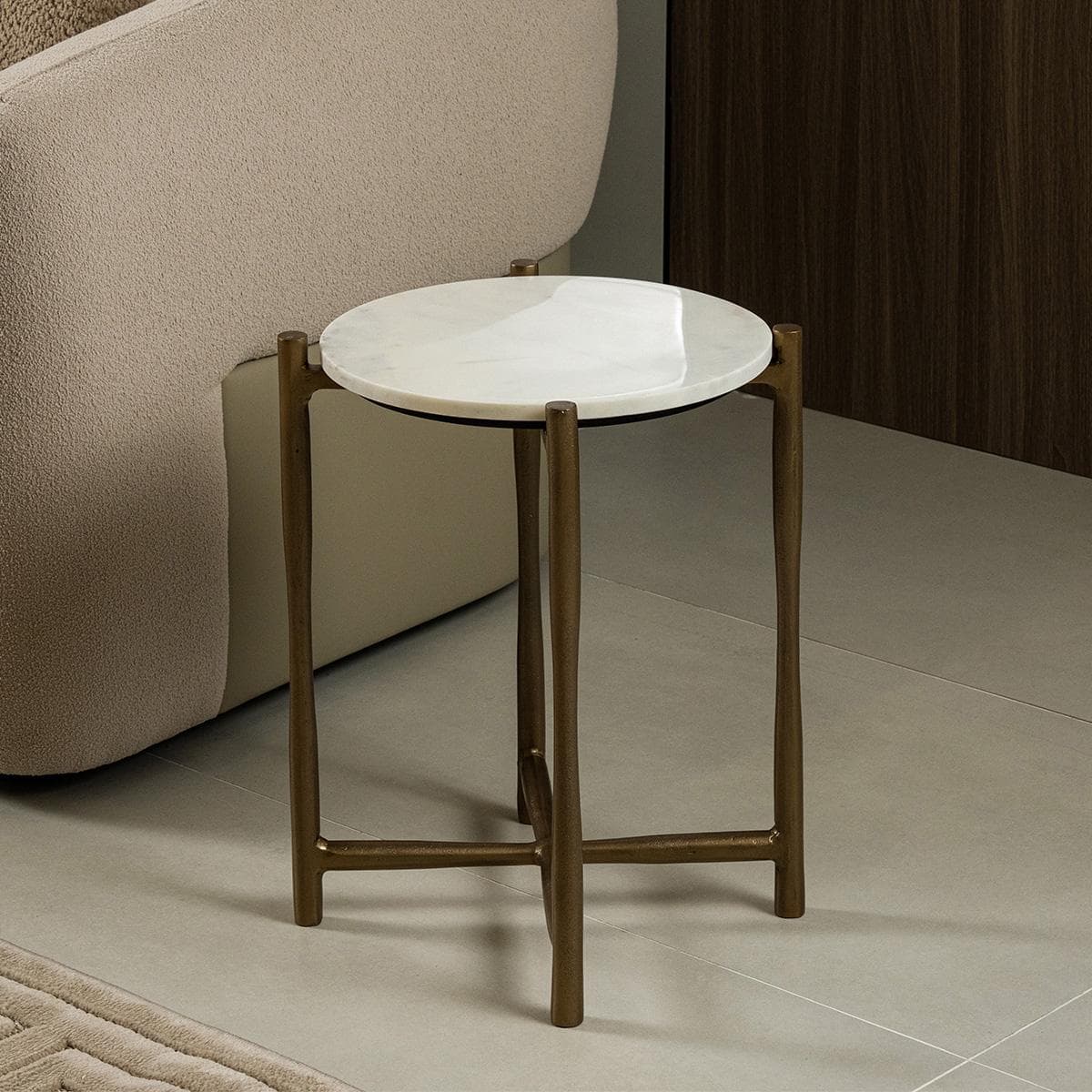 Loma Big Side Table Marble White/Brass Antique