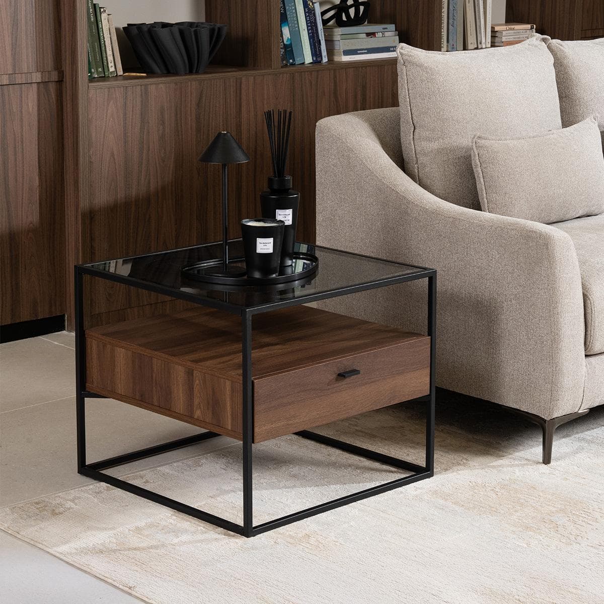 Dina End Table Walnut/Black