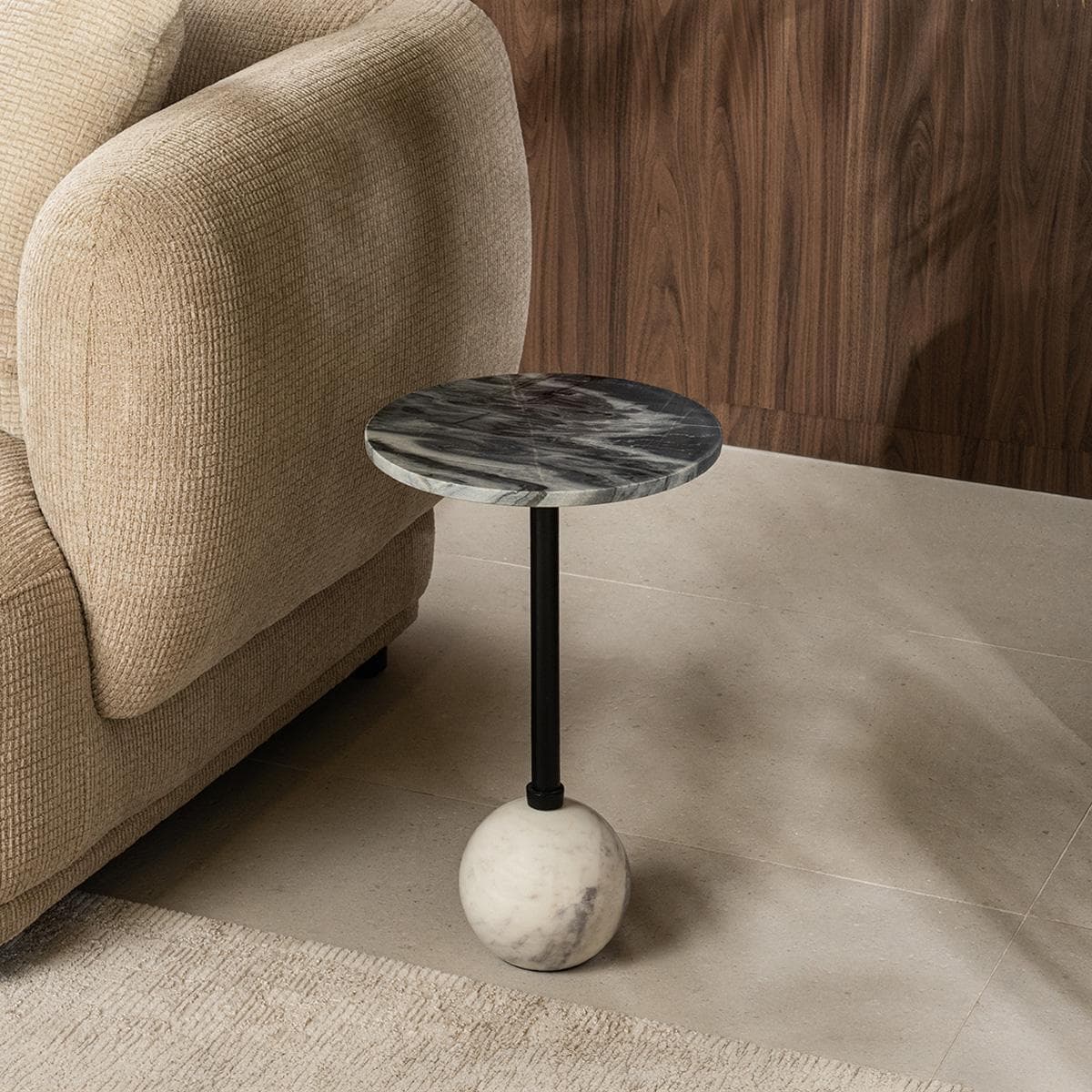 Maren Side Table with Marble Top & Base/Black Aluminium