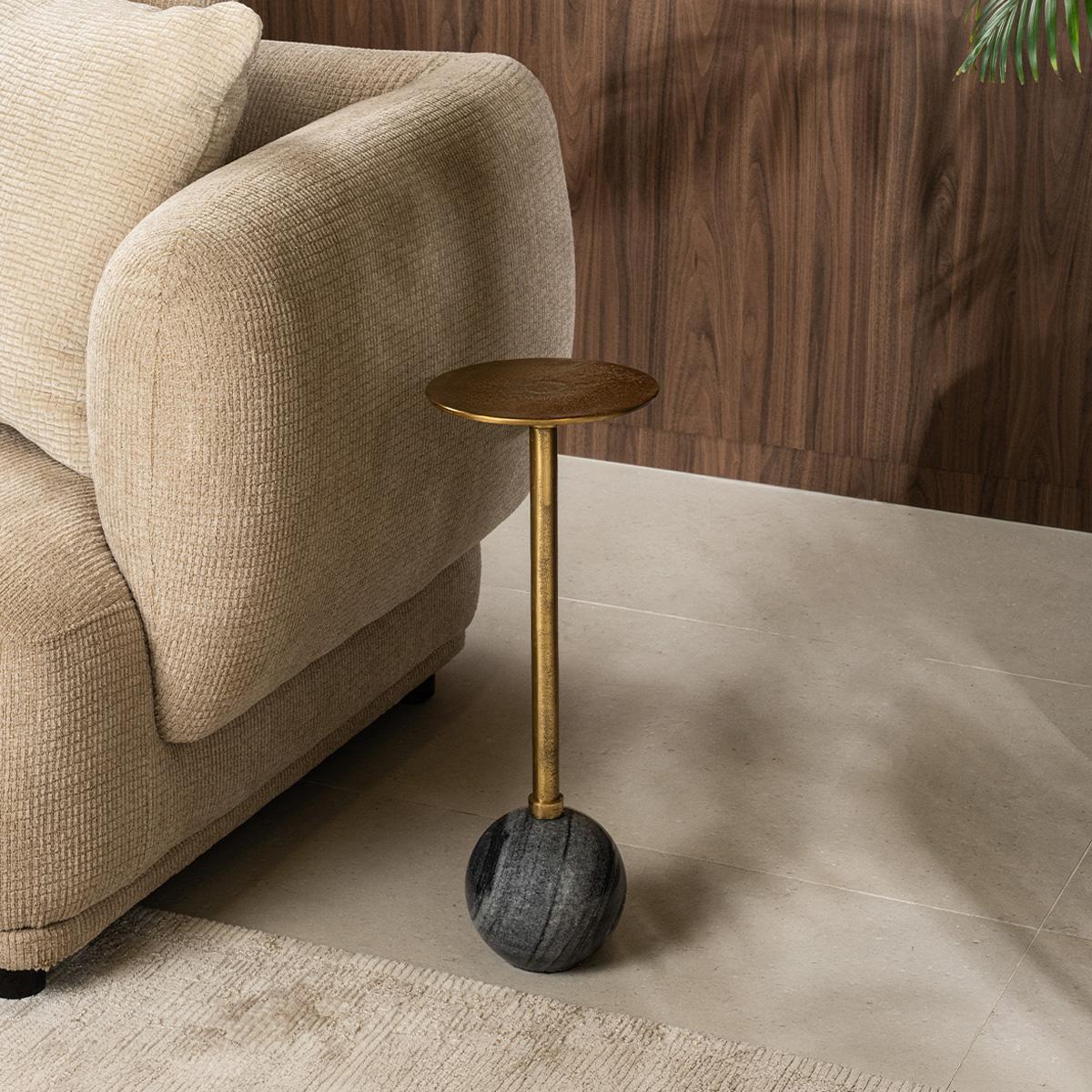 Emmy Side Table Gold Aluminium Top/Black Marble Base