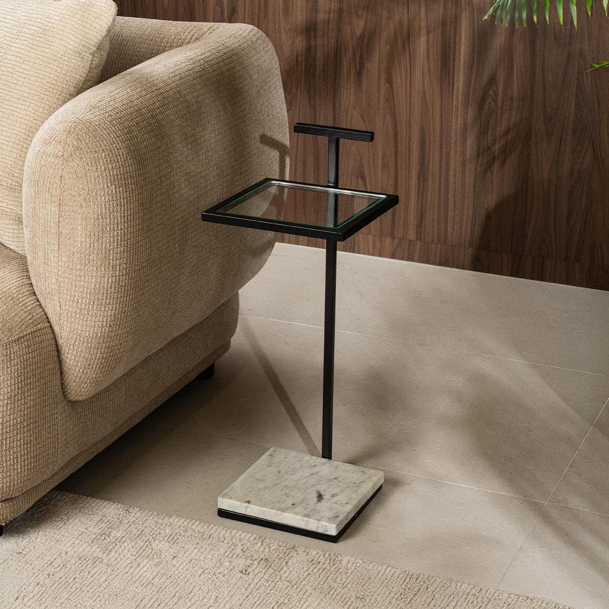 Lori Side Table Glass Top with Black Marble Base