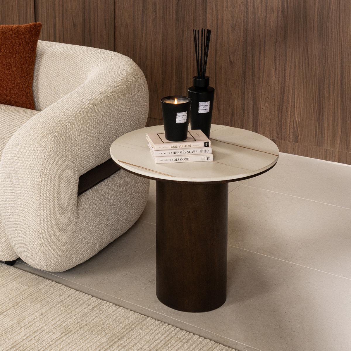 Regalia Round End Table Beige/Brown