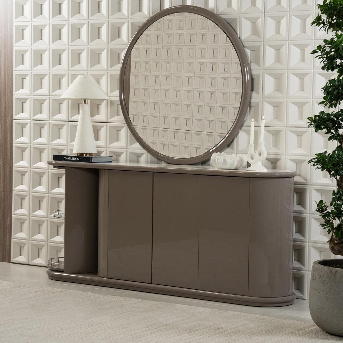 بوفيه آندي مع مرآة أبيض/بيج