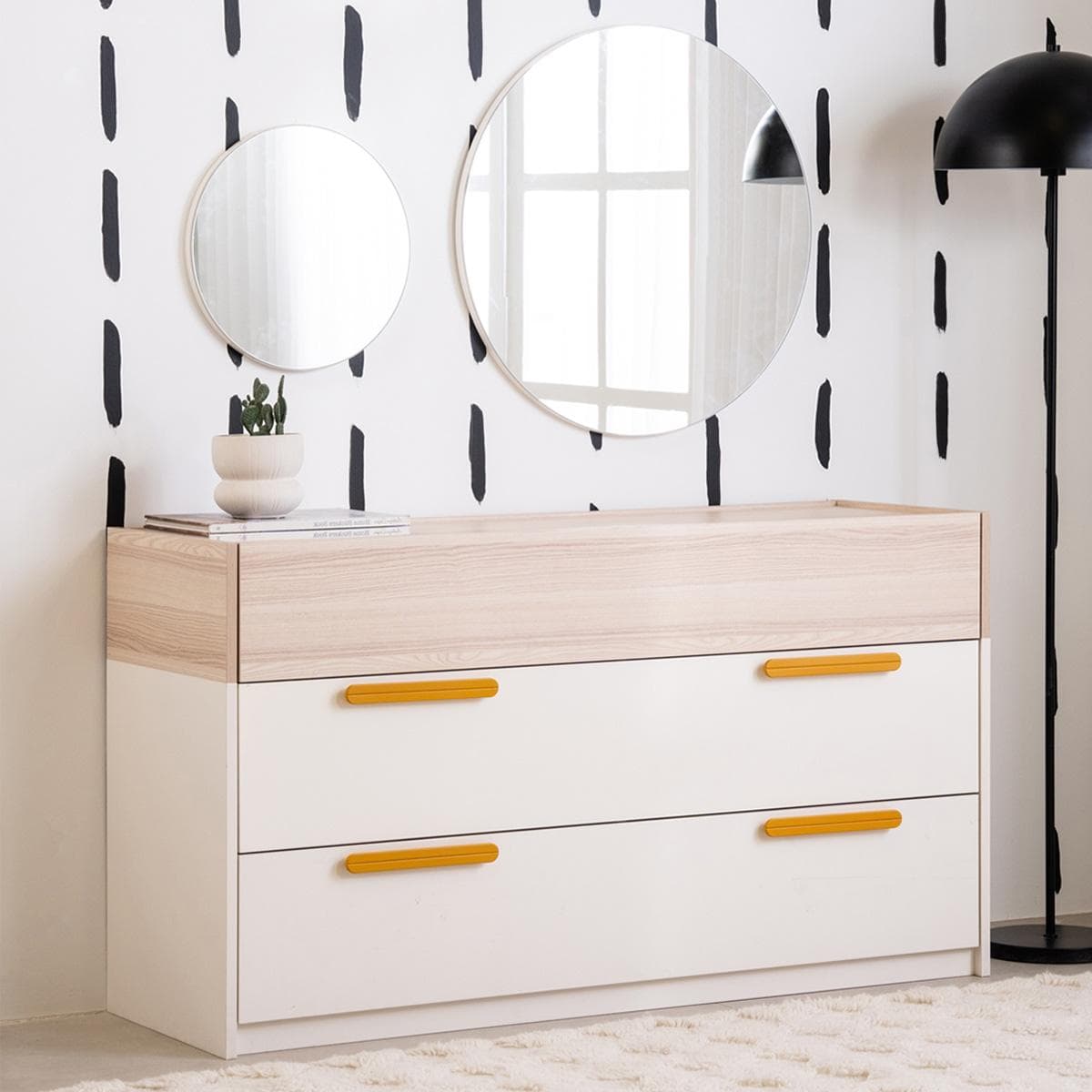 Flex Kids Dresser 140 cm with Mirror White/Oak