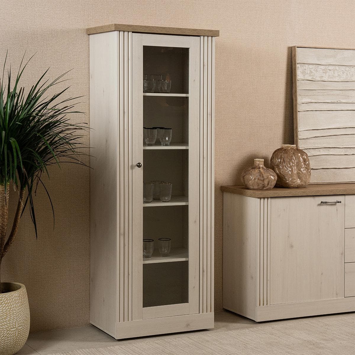 Country 1-Door Cabinet Glass White/Oak