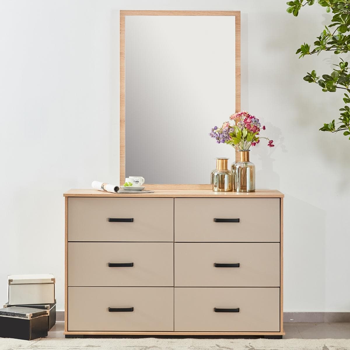 Jona Dresser with Mirror Champagne/Natural Oak