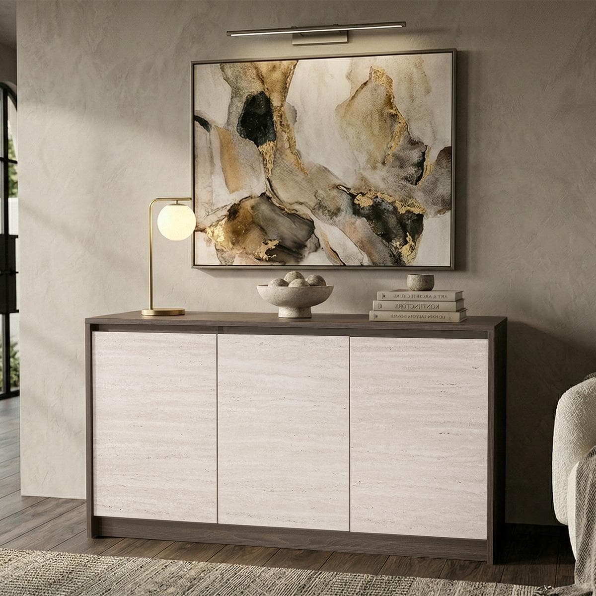 Prato 3-Door Sideboard Travertine/Brown