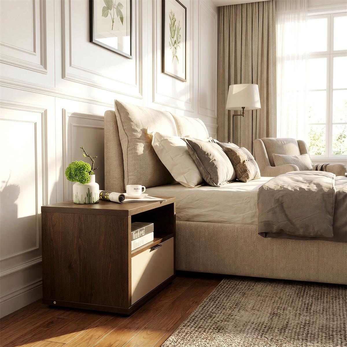 Linda Nightstand Champagne/Walnut