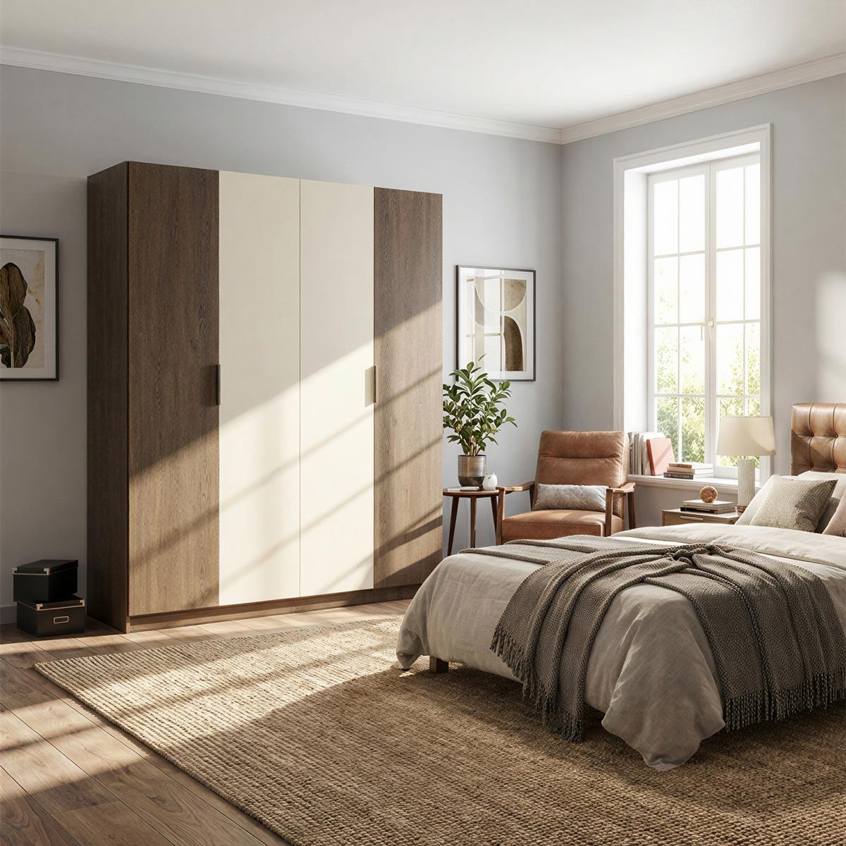 Linda 4-Door Wardrobe Champagne/Walnut