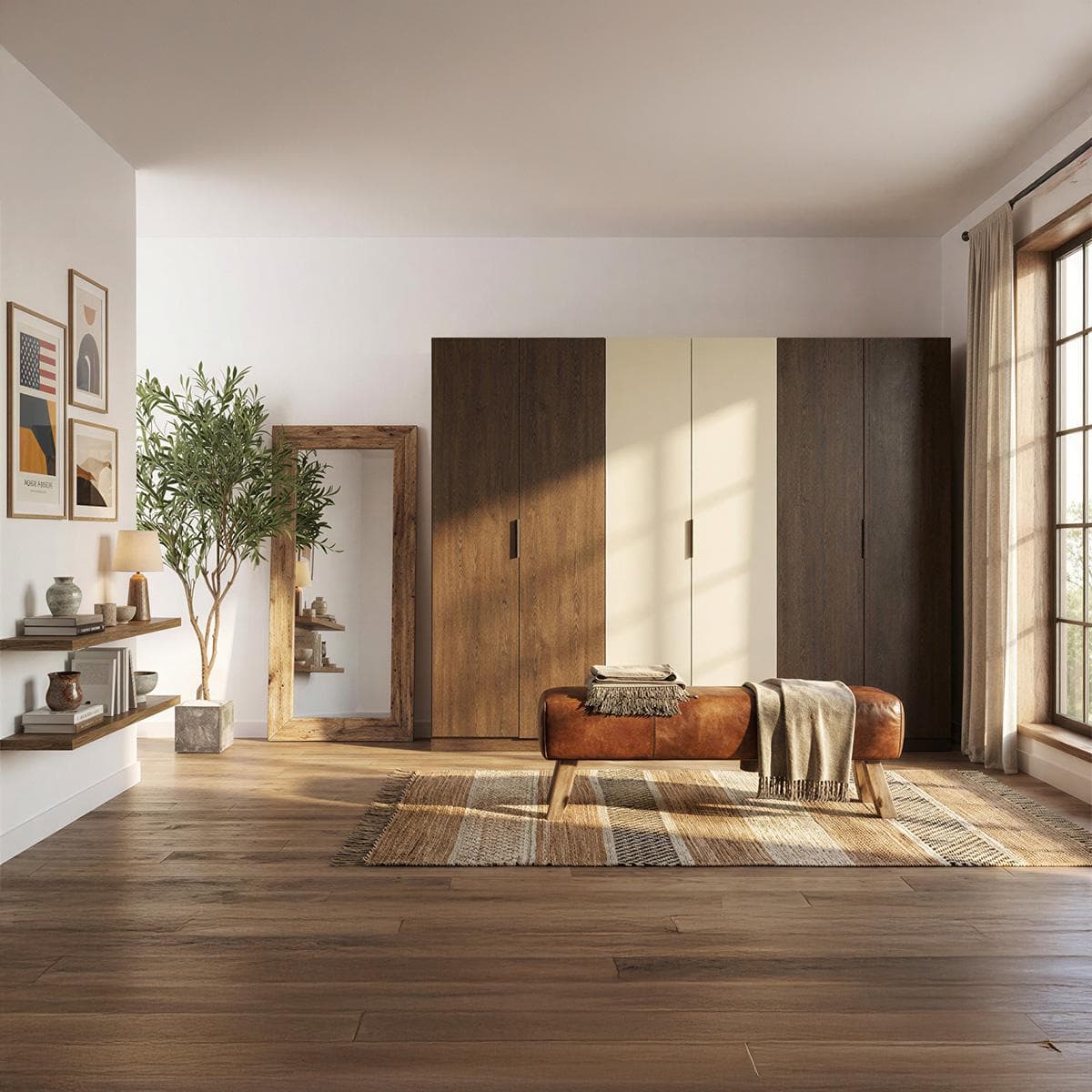 Linda 6-Door Wardrobe Champagne/Walnut