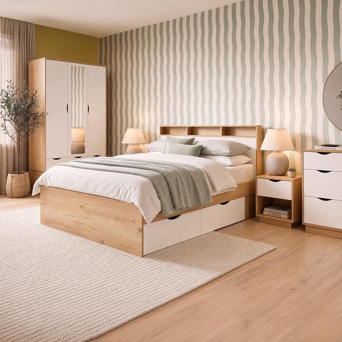 Rome 150X200 Bed with Storage White/Dark Oak