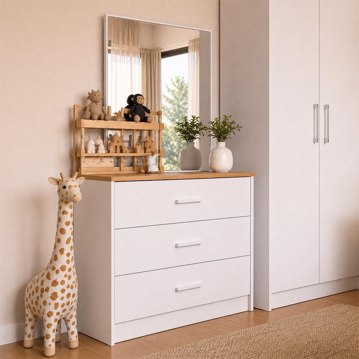 Pera Kids Dresser with Mirror White