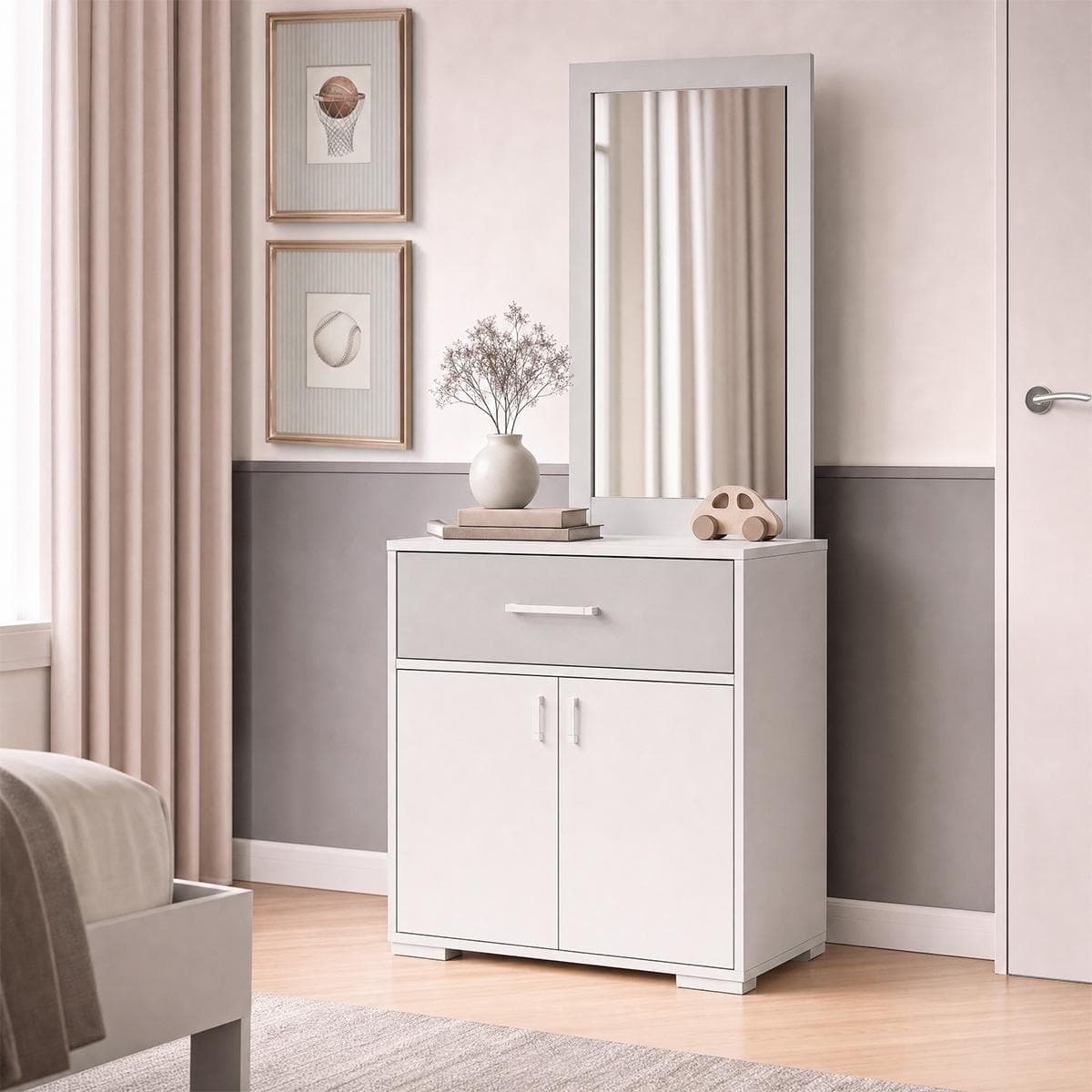 Lagun Kids Dresser with Mirror White/Grey