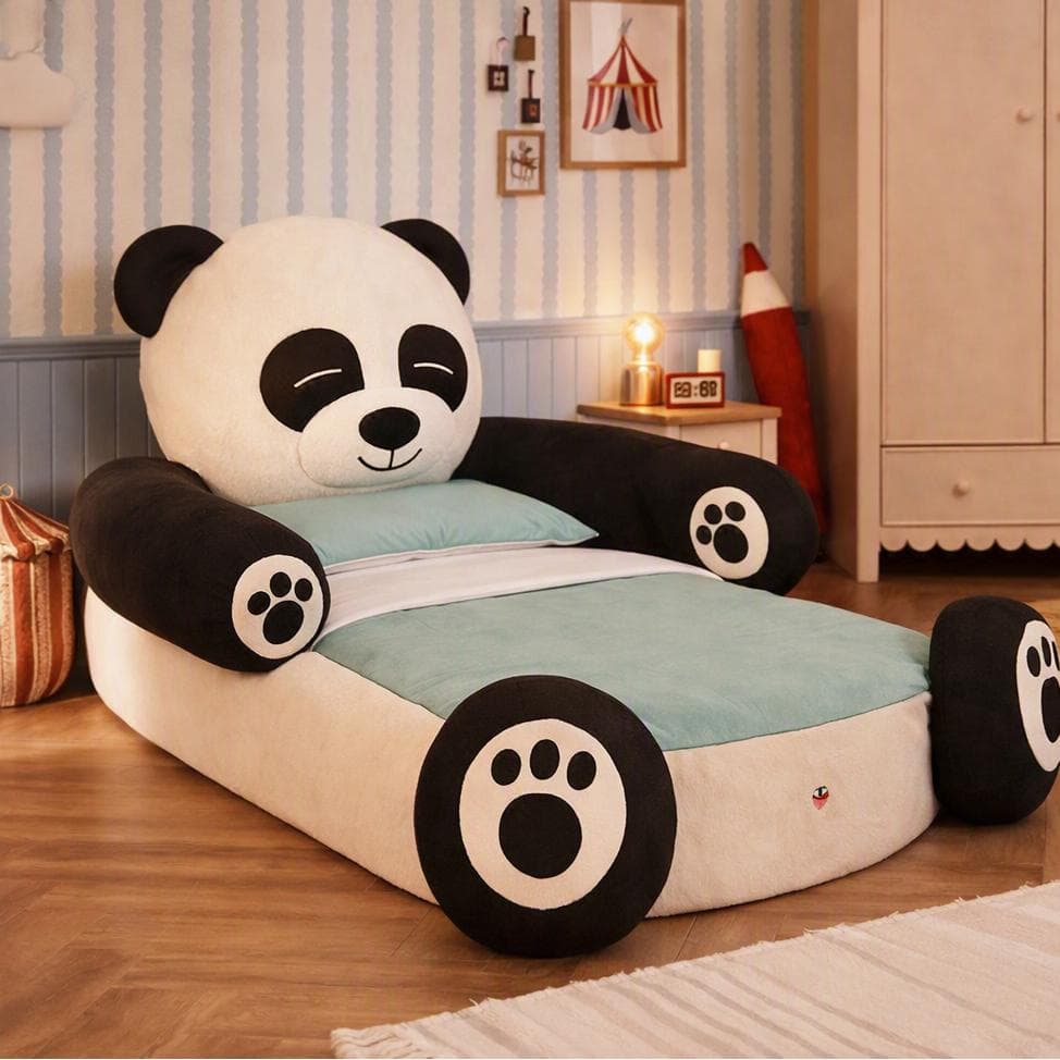 Panda 78X163 Kids Bed with Mattress Black/White