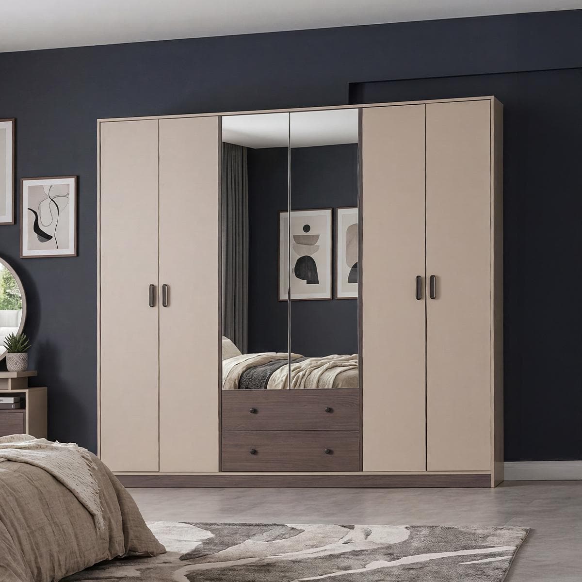 Milas 6-Doors Wardrobe Dark Beige/Dark Oak