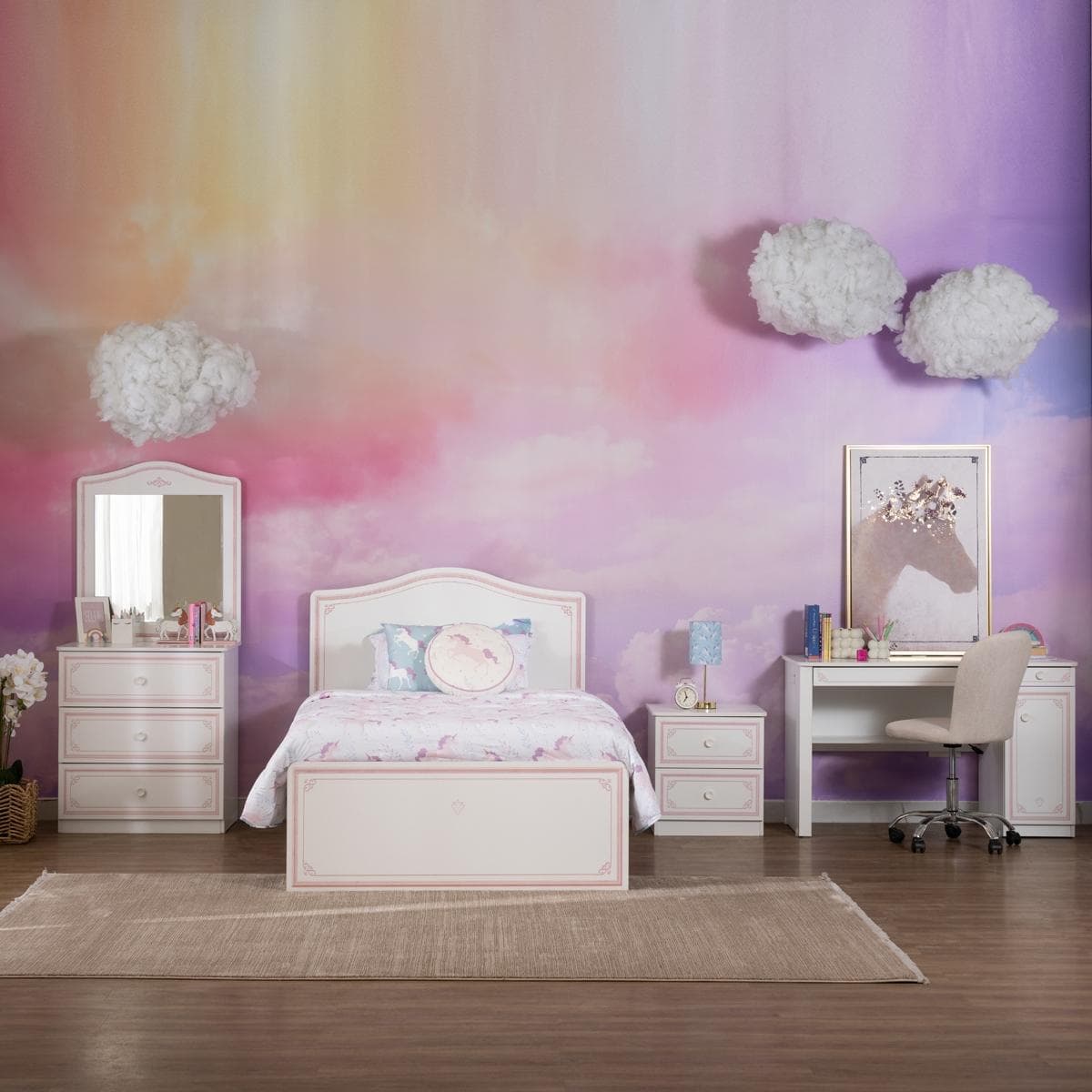 طقم غرفة نوم للأطفال سيلينا 120×200 مع خزانة ملابس