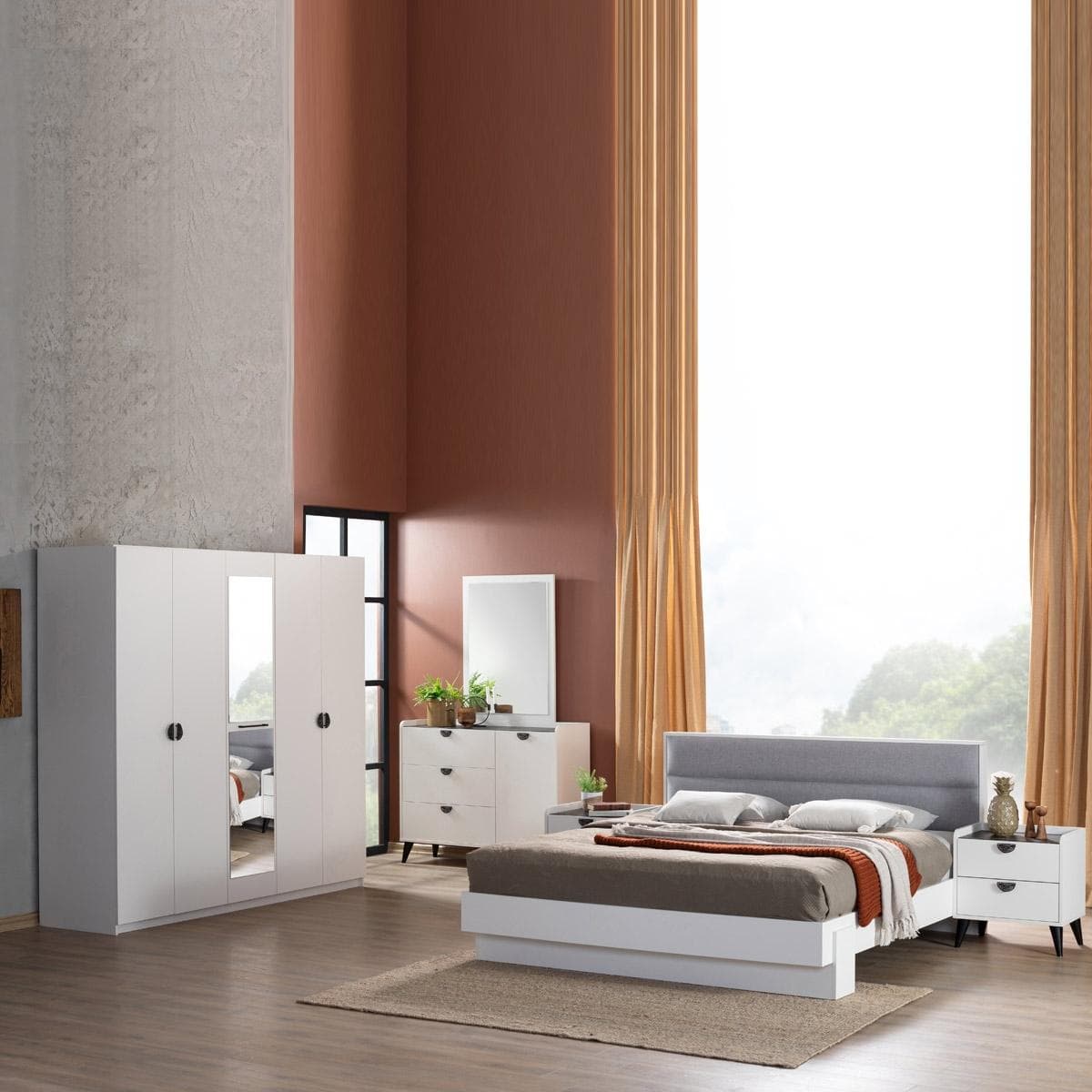 طقم غرفة نوم فيره 180×200 مع خزانة ملابس