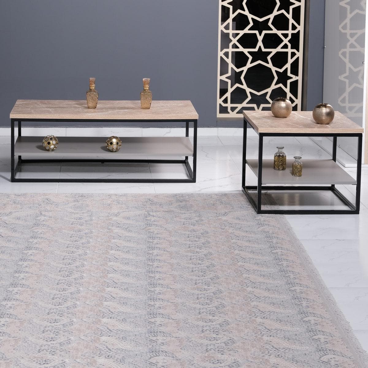 Akio 1 Coffee Table + 2 End Tables Set Grey/Stone