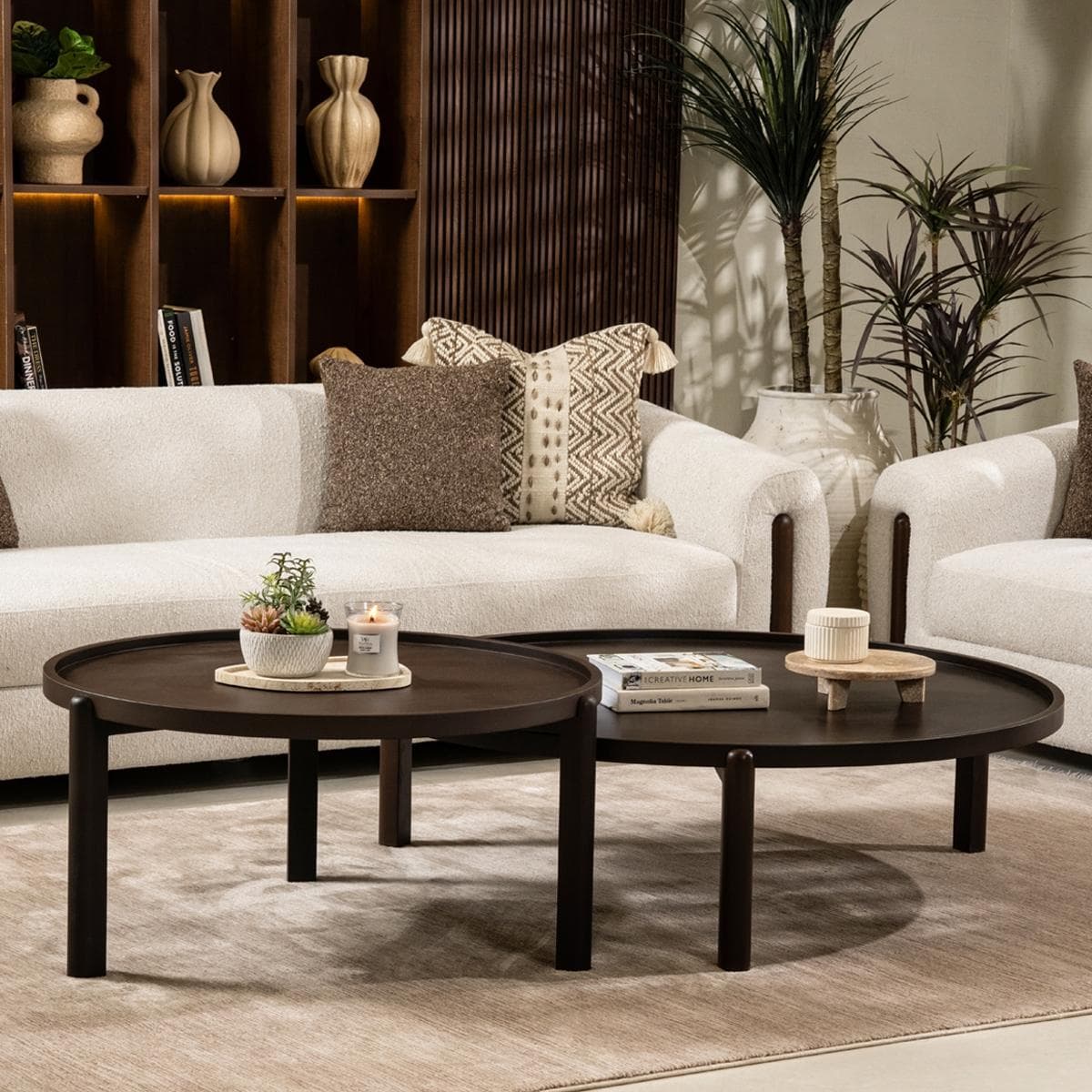 طقم 2 طاولة قهوة نورا كبيرة وصغيرة بني