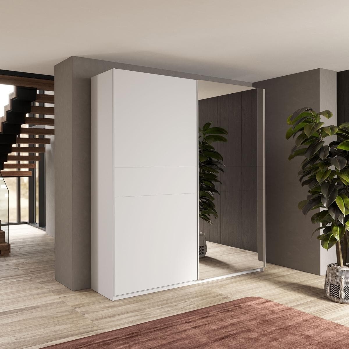 Start Sliding Door Wardrobe White Matt/Mirror 220 cm