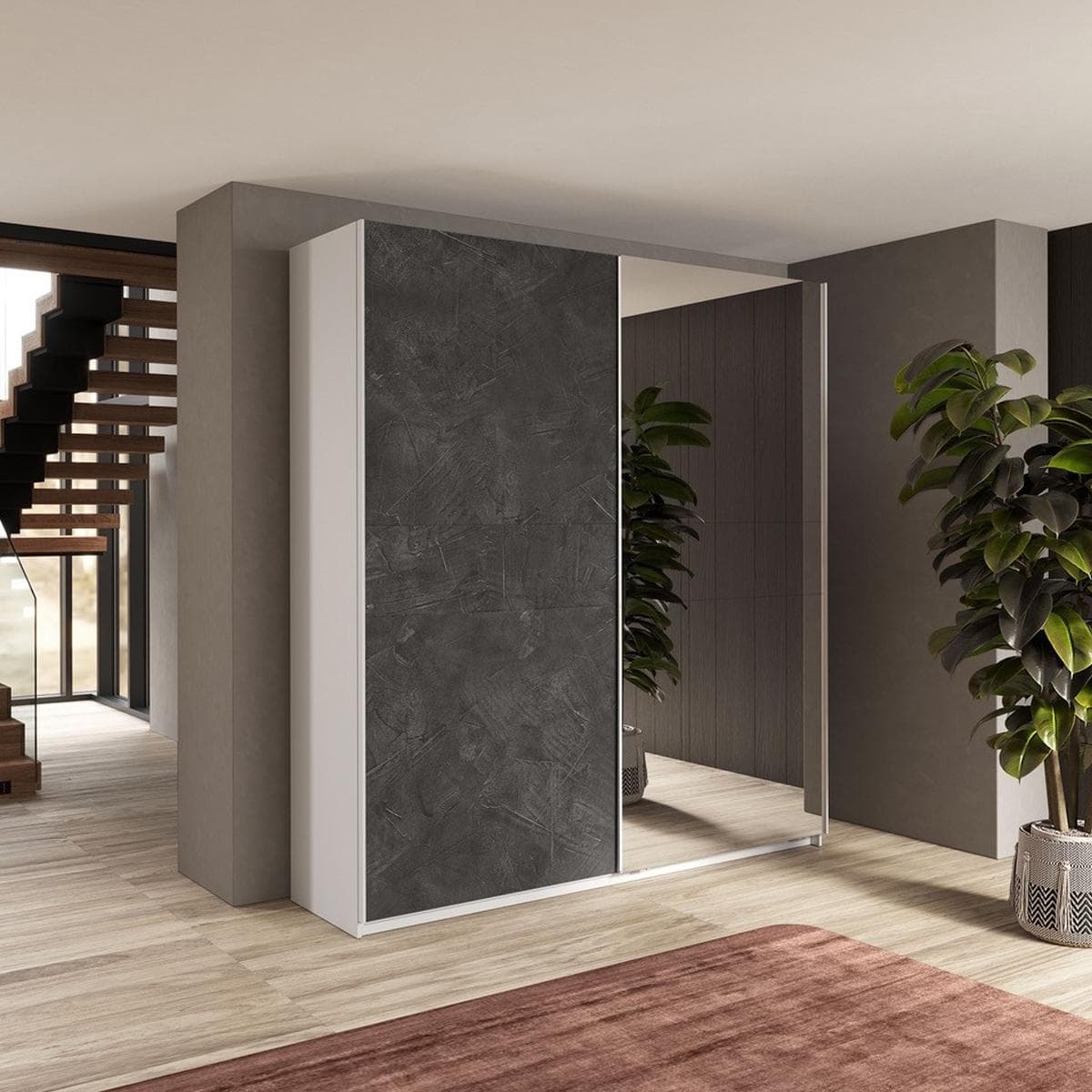 Start Sliding Door Wardrobe White/Dark Grey/Mirror 220 cm