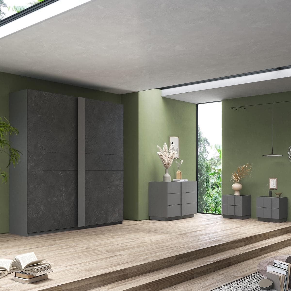 خزانة ملابس جوبيتر بباب مُنزلق  رمادي/رمادي داكن 220 سم