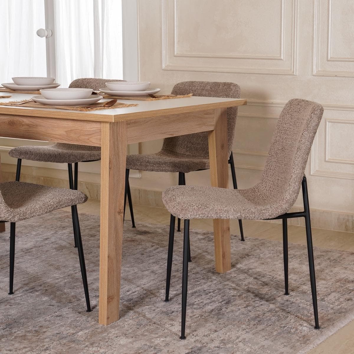 London 6+1 Dining Set Oak White/Taupe