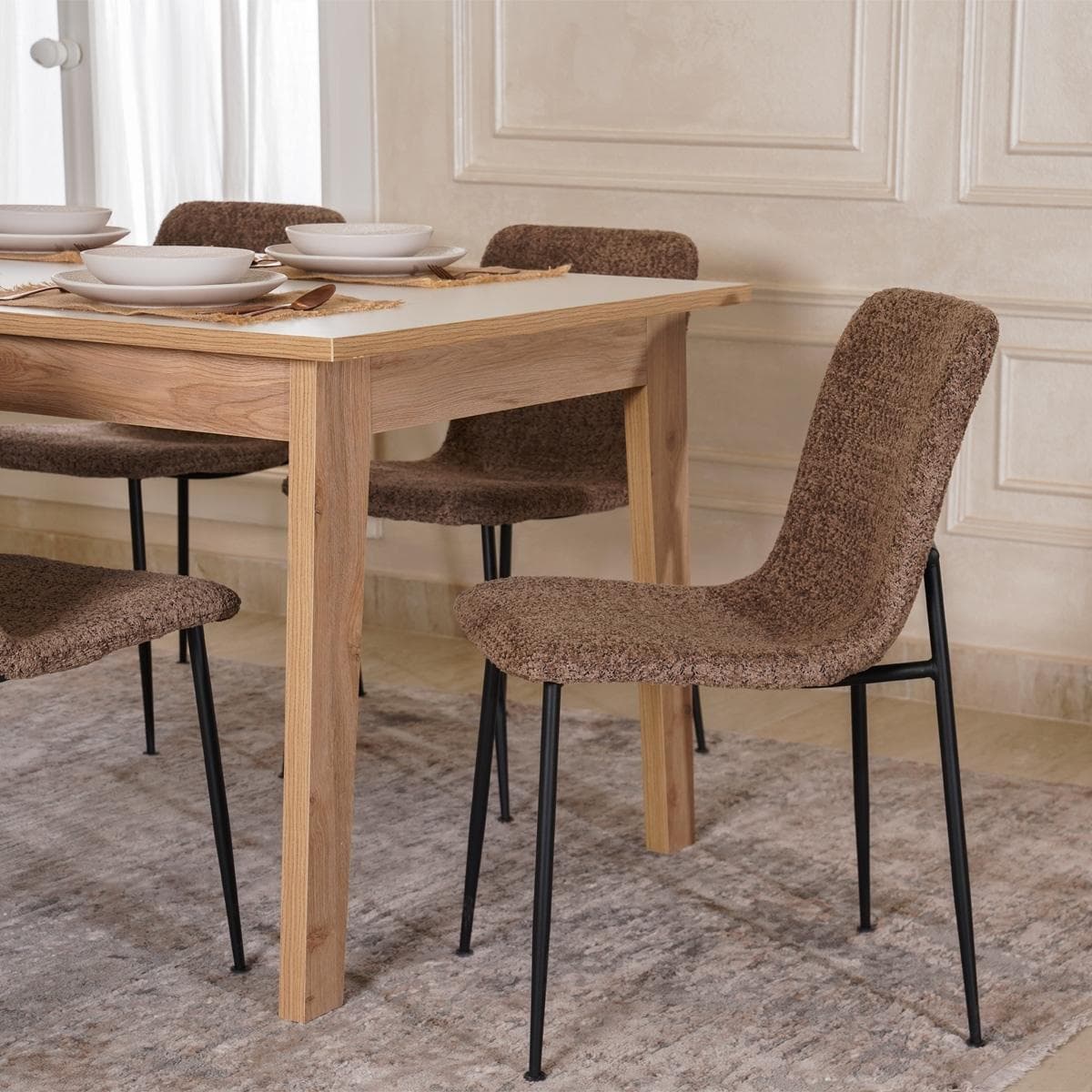 London 6+1 Dining Set Oak White/Brown