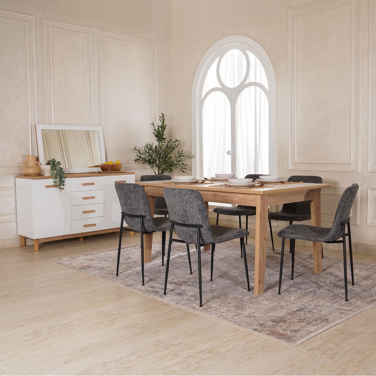 London 6+1 Dining Set Oak White/Grey