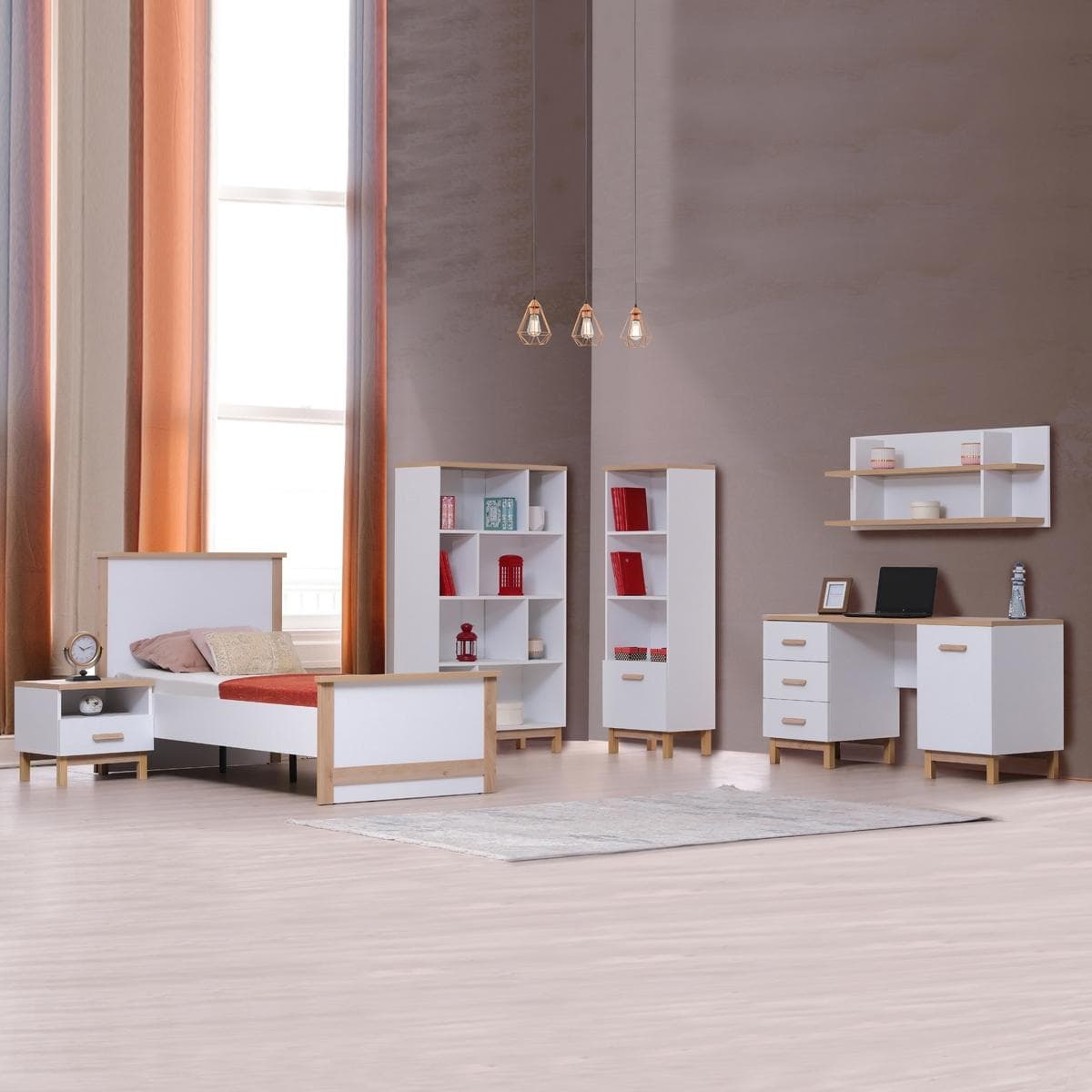 طقم غرفة نوم أطفال لندن جونيور 90×200 مع خزانة ملابس + 2 مكتبة + مكتب دراسة