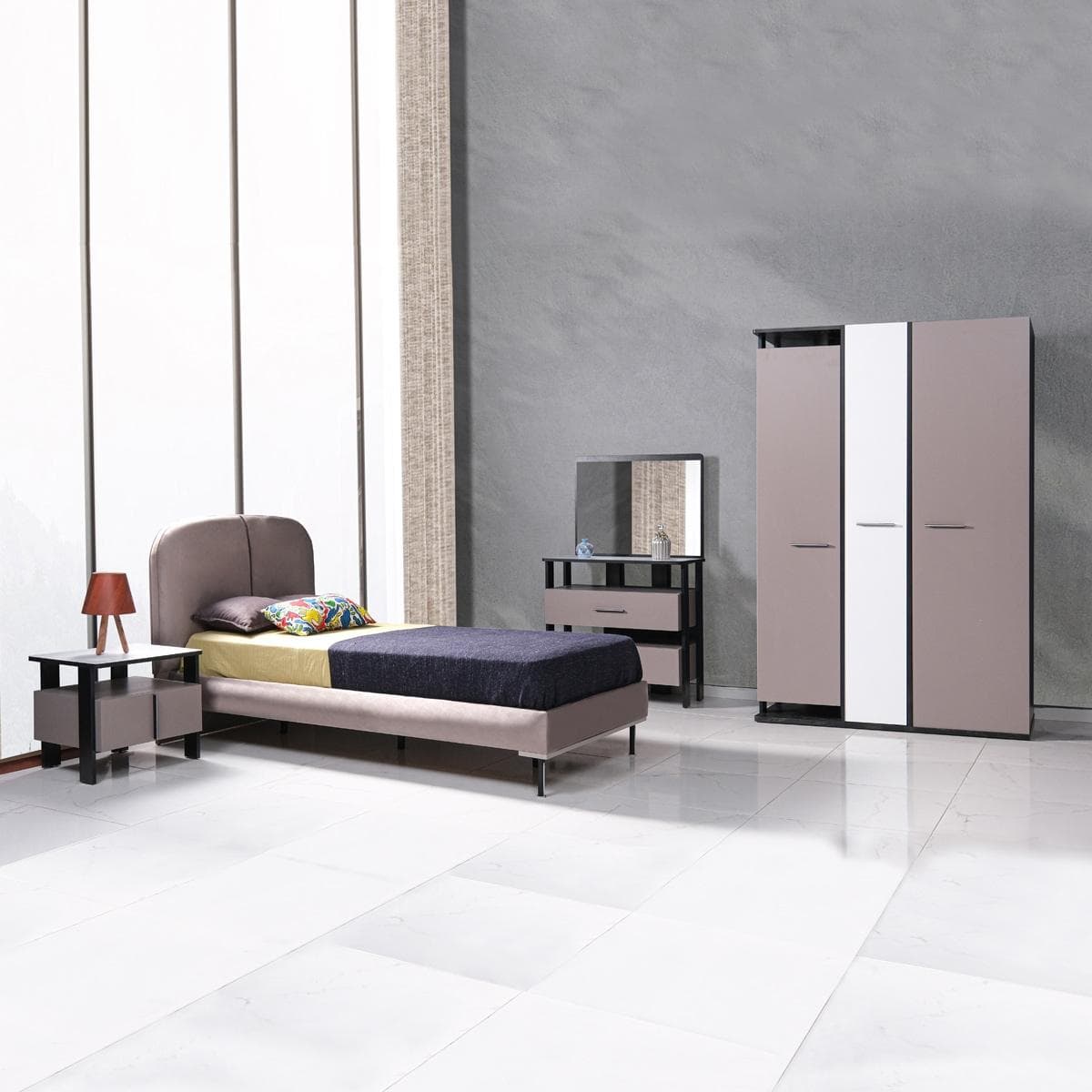 طقم غرفة نوم للأطفال هاردال 120×200 مع خزانة ملابس