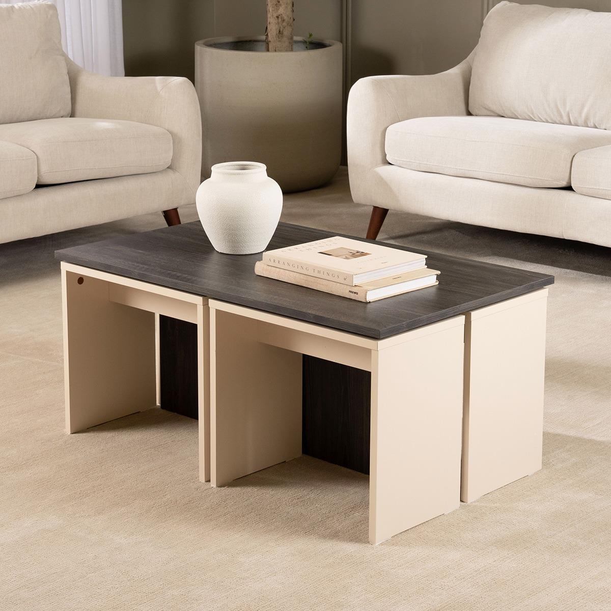 Aurora 1 Coffee Table + 4 End Tables Set Light Brown