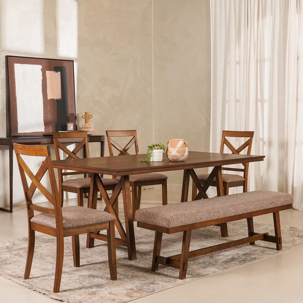 طقم طاولة طعام مارينا 4+1+1 بني