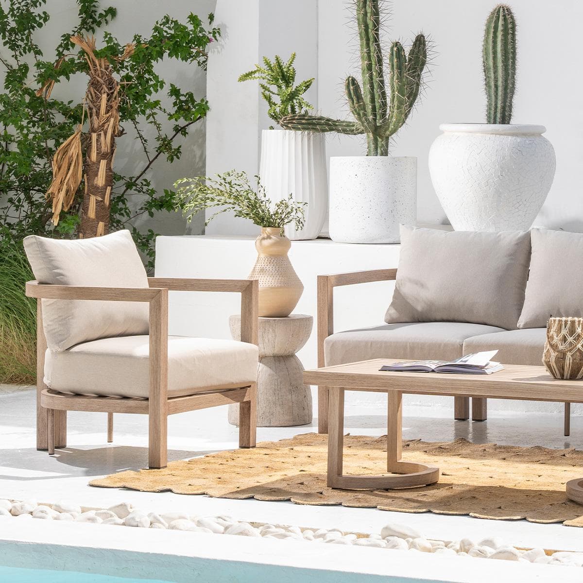 Nour 3+1+1 Garden Sofa Set + Coffee Table Beige