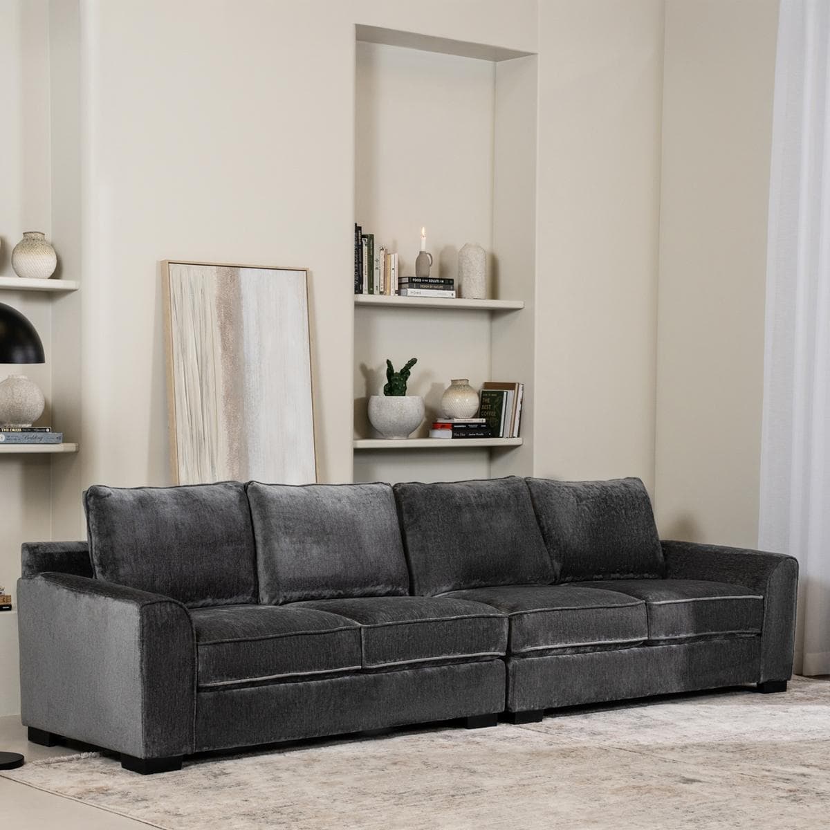 Drew 4 Seater Diwaniya Sofa Dark Grey