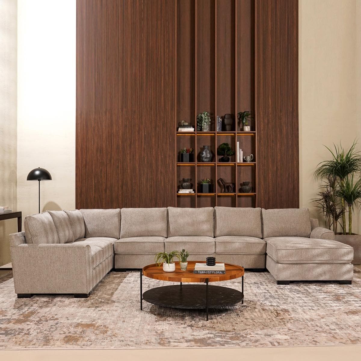 Drew 8 Seater Sofa with Right Chaise Lounge Light Grey
