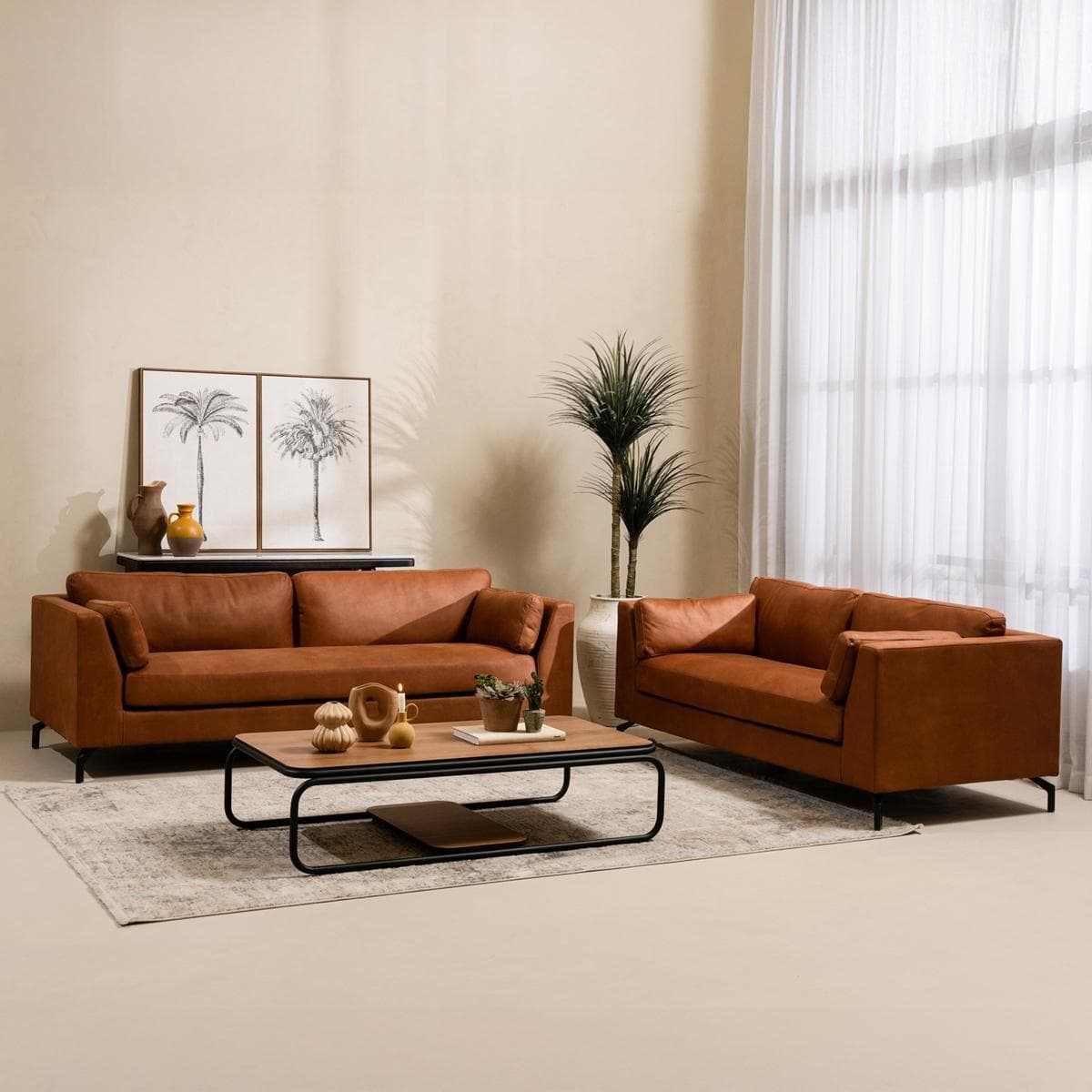 Idaho 3+2.5 Seater Sofa Set Brown Leather