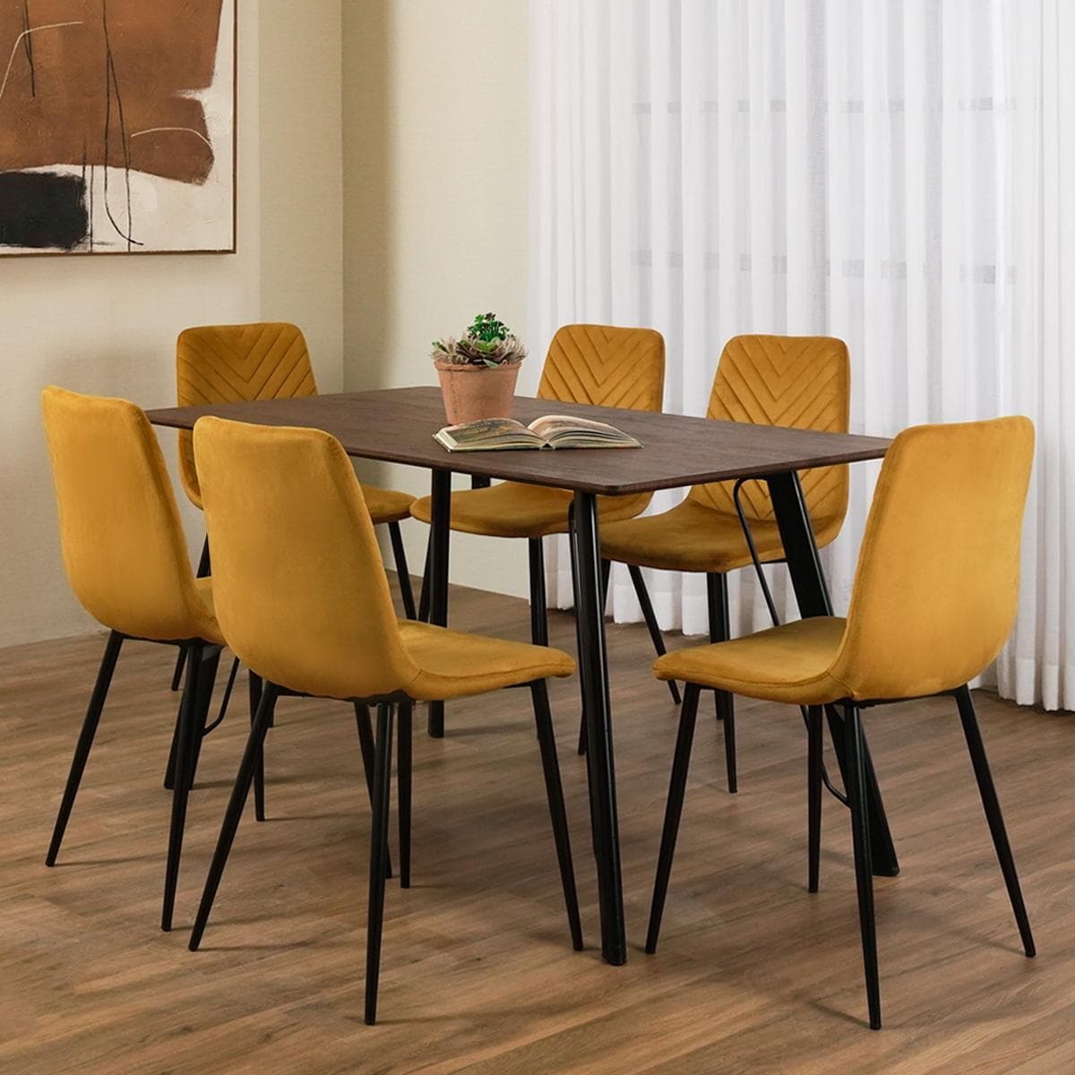 Angle 6+1 Dining Set Brown/Yellow