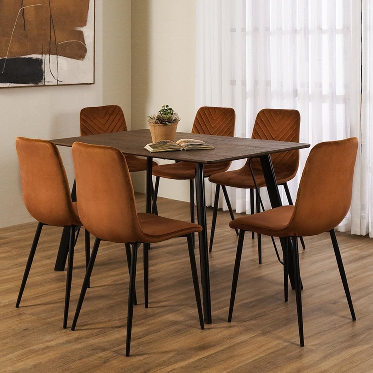 Angle 6+1 Dining Set Brown/Coral