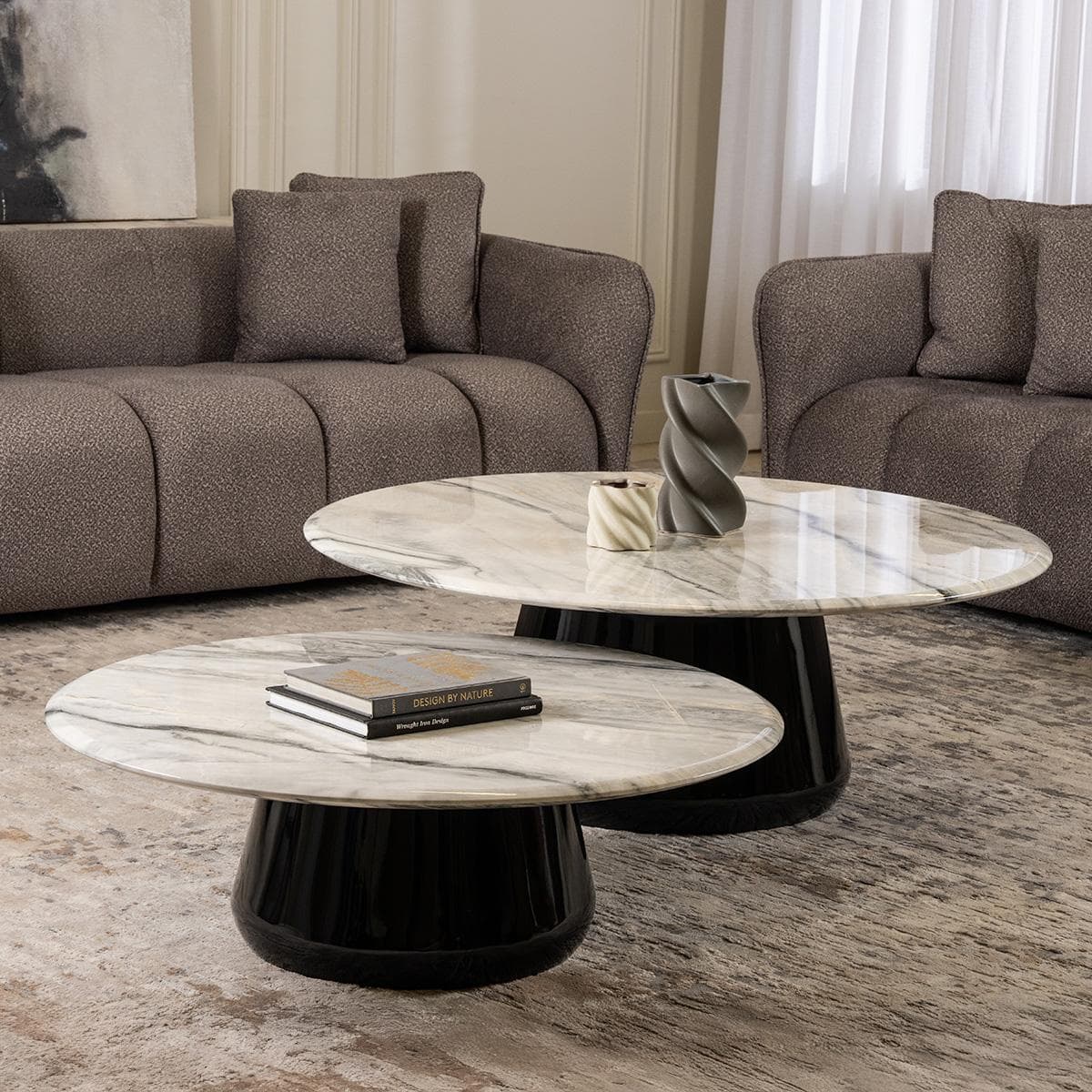 Selena 2 Coffee Table Set (Small + Big) Grey/Black
