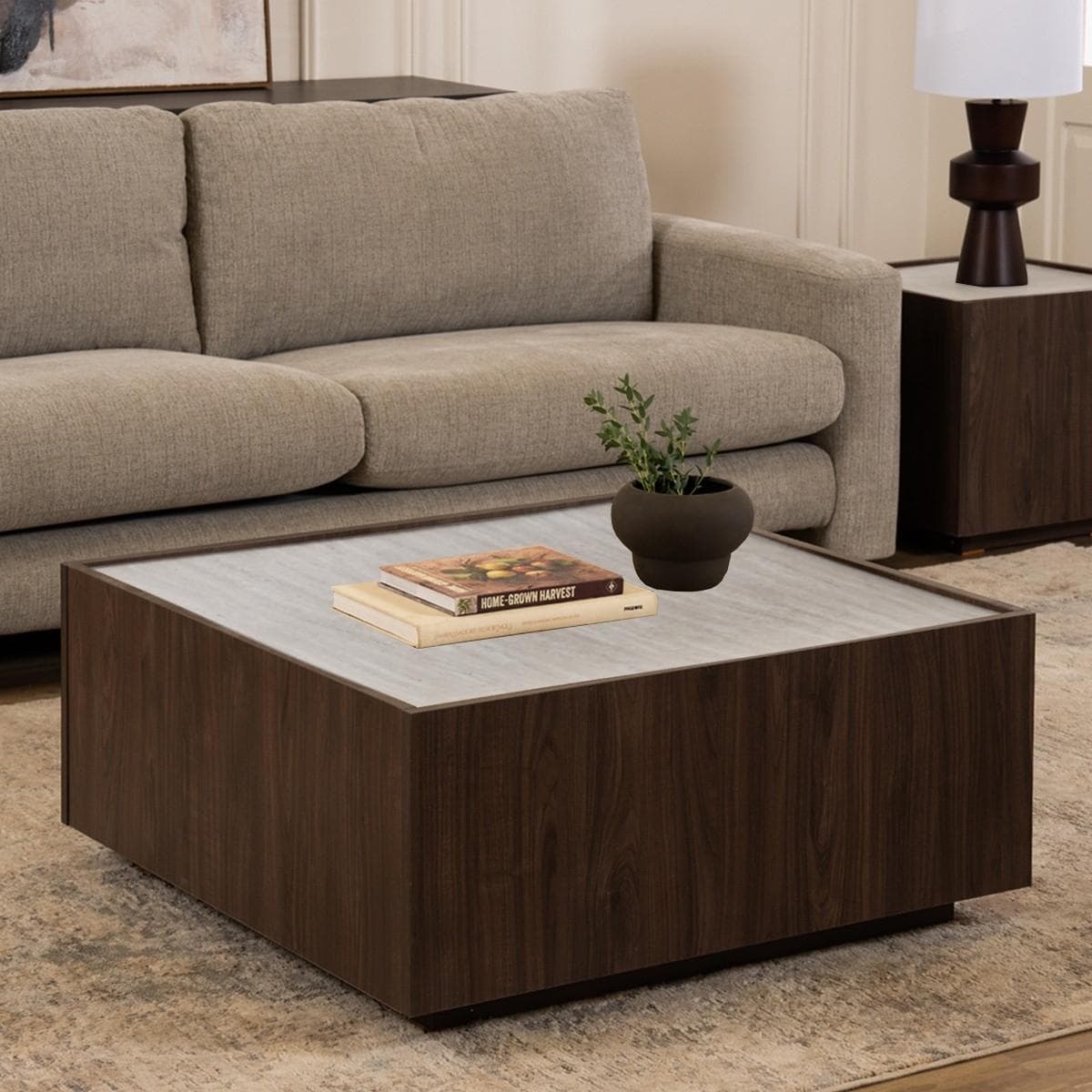Berta 1 Coffee Table + 2 Small End Tables Oak/Stone