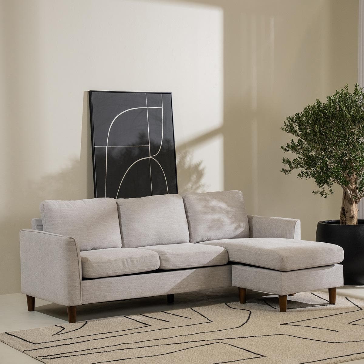 صوفا زاوية ليكسي 3 مقاعد مع شيزلونج قابل للتعديل رمادي فاتح