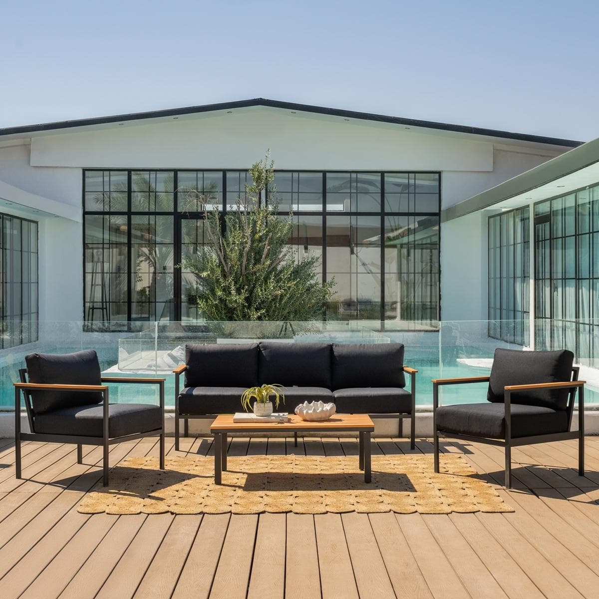 Madrid 3+1+1 Garden Sofa Set Grey + Coffee Table