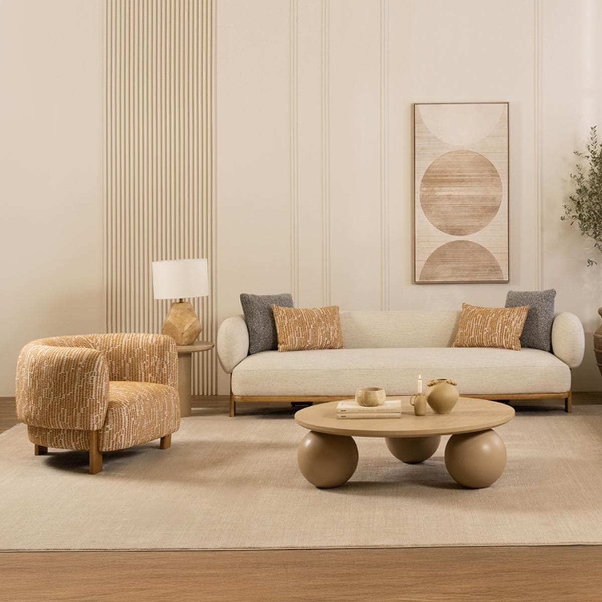 Lugano 4+3+1 Sofa Set Beige/Yellow