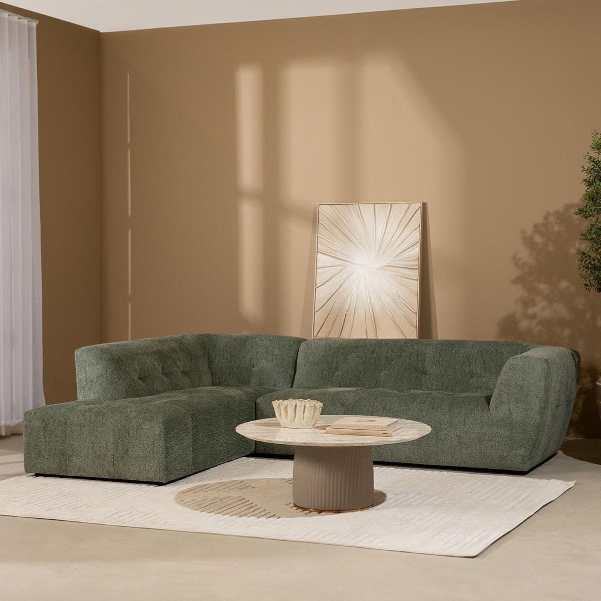 Baku 3 Seater Left Chaise Lounge Sofa Green